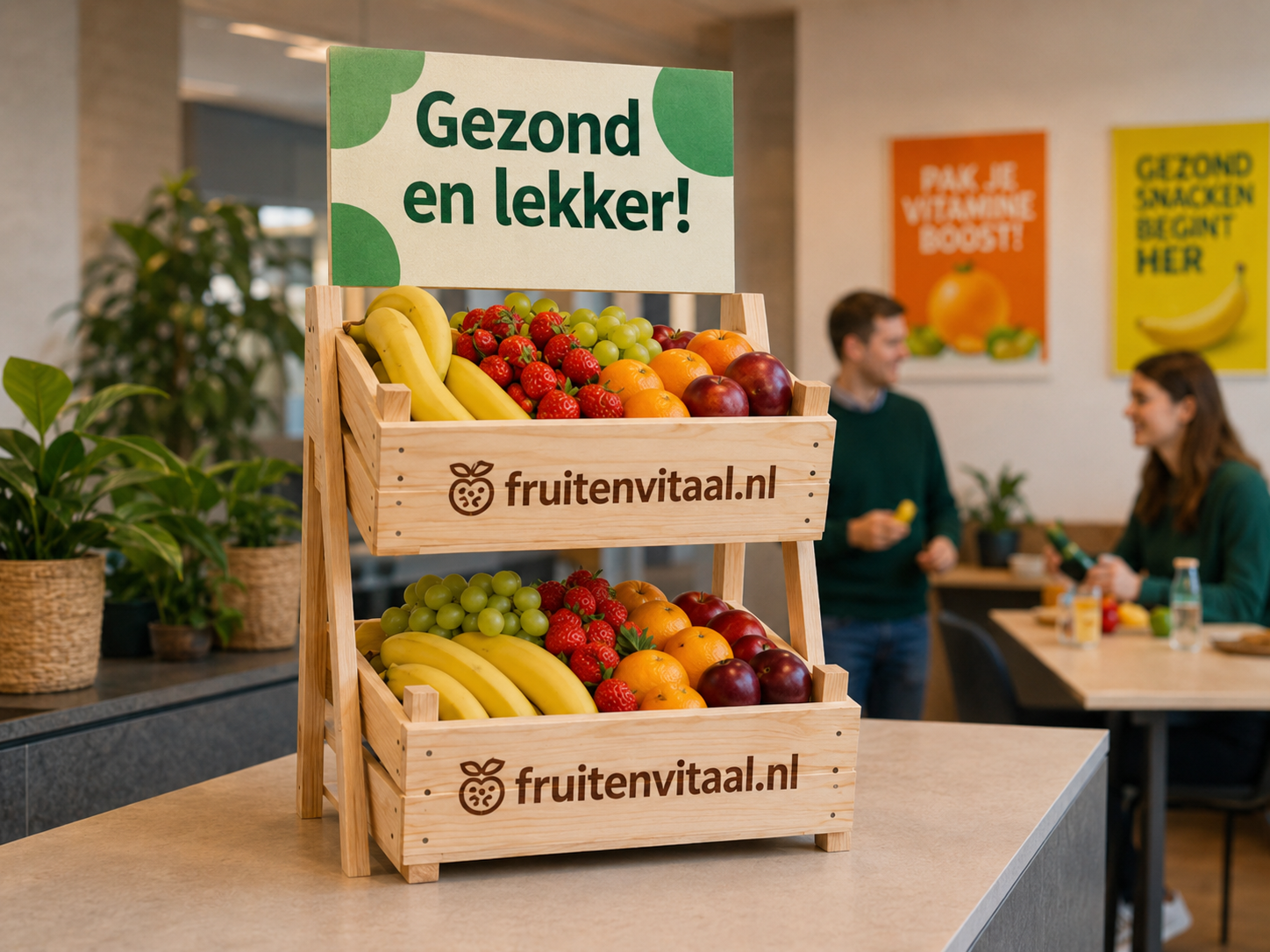 Fruitdisplay met Gezond en lekker bord